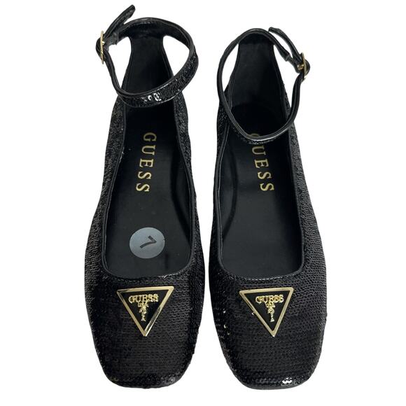 Guess Black Sequins Ankle Strap Ballet Flats GWLEWISY 7 M - Picture 1 of 11